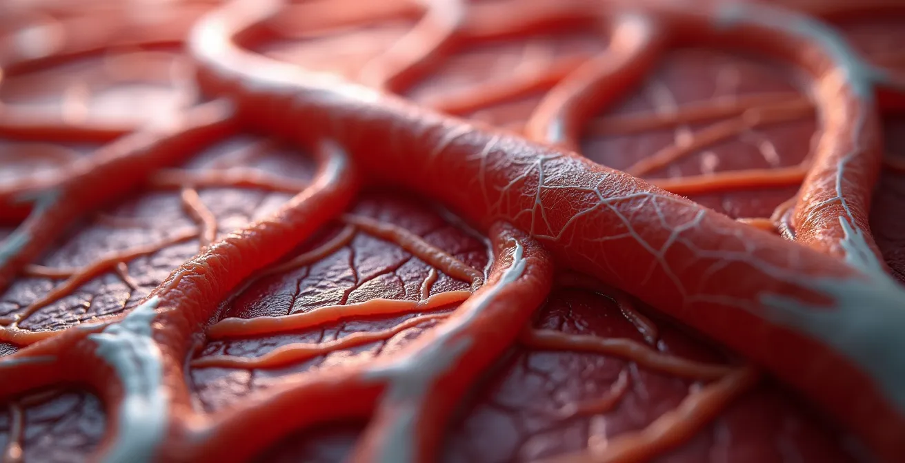 Vue anatomique stylisée montrant les différentes couches des muscles abdominaux profonds.