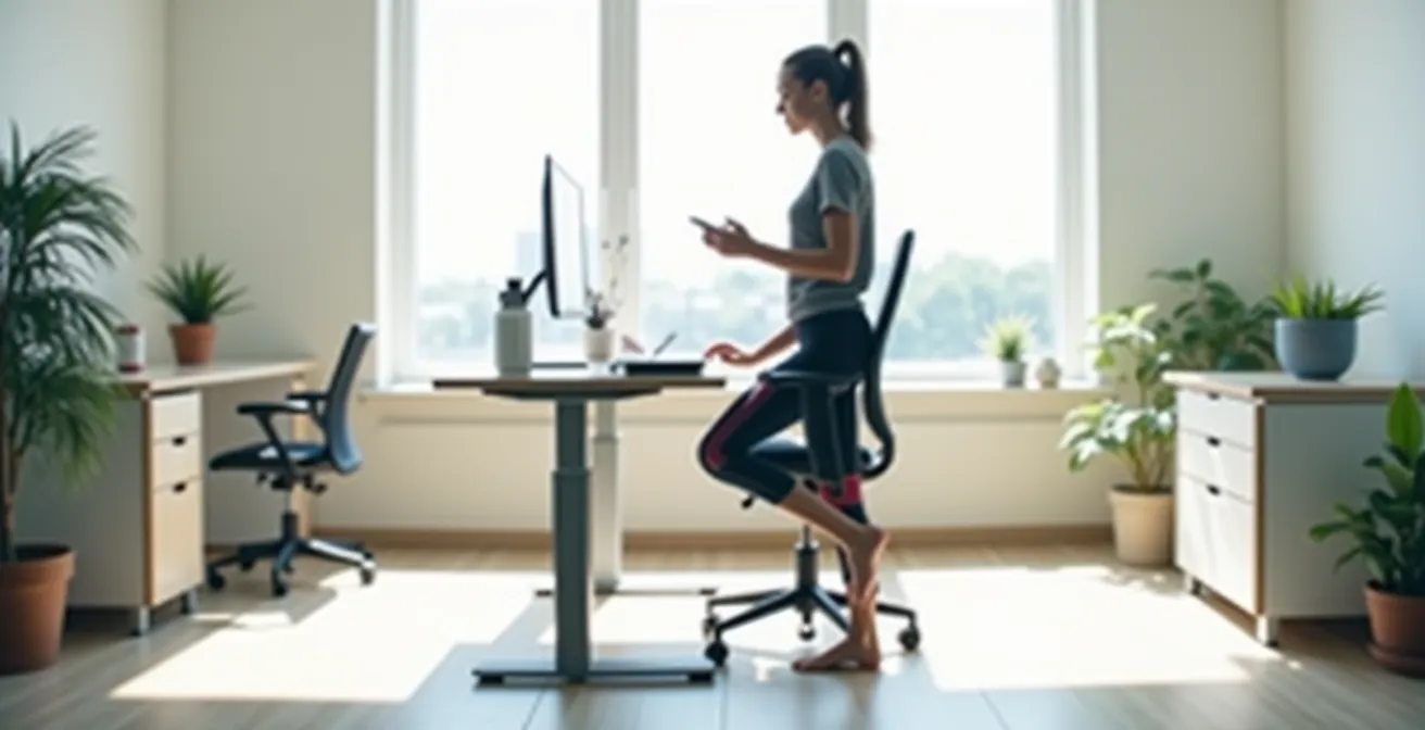 Environnement de bureau moderne avec personne travaillant debout dans un espace lumineux