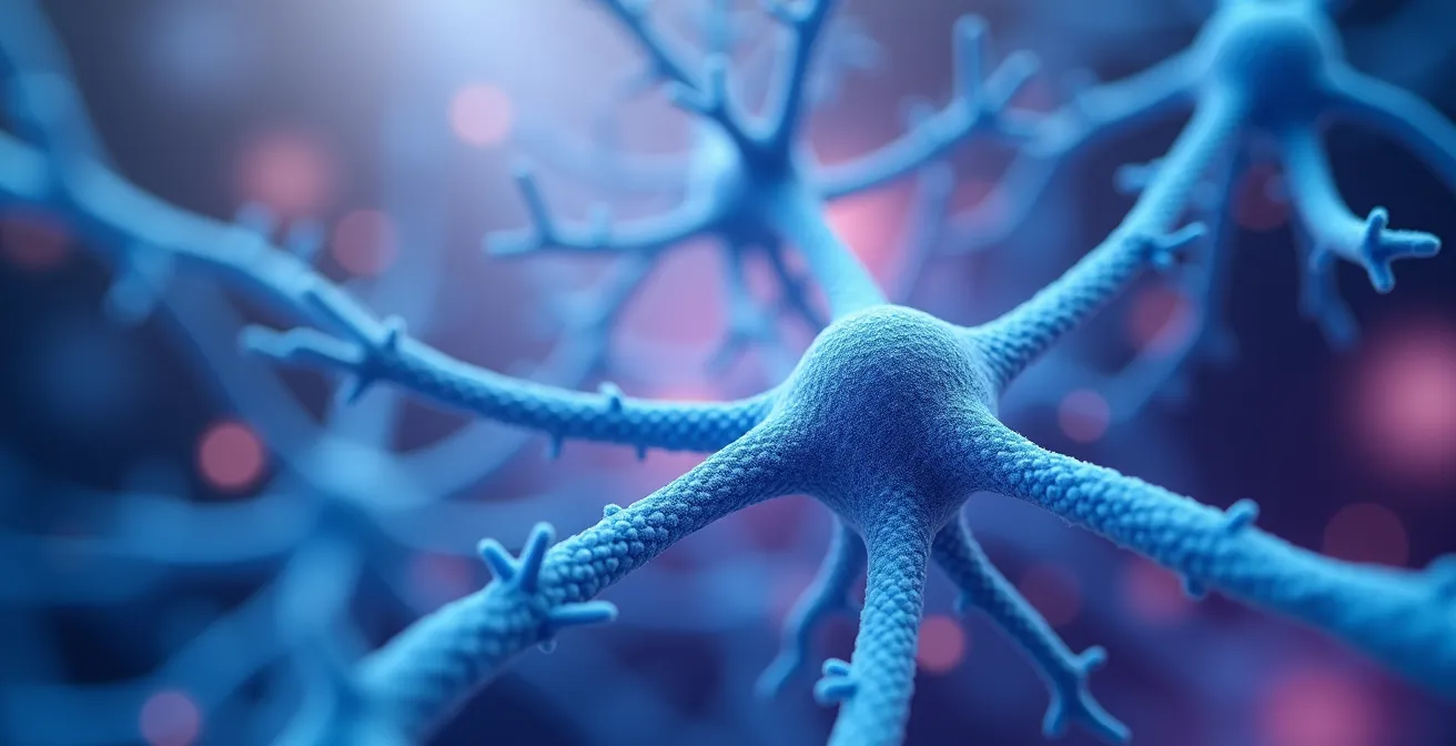 Vue macro abstraite représentant la neuroplasticité et les connexions neuronales