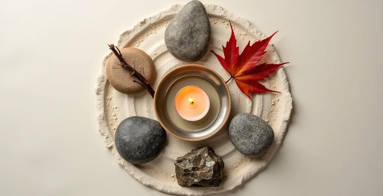 Composition symbolique représentant les cinq éléments dans leur cycle naturel