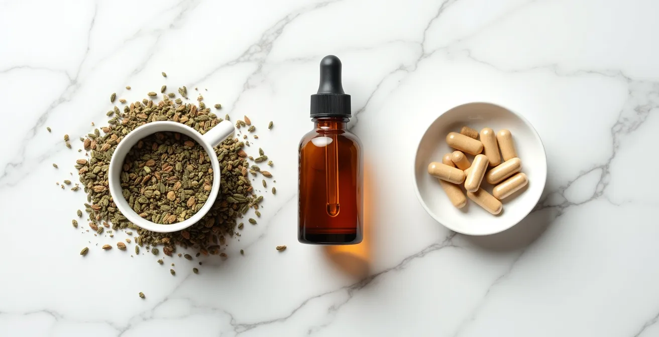 Présentation visuelle des différentes formes de préparations phytothérapeutiques