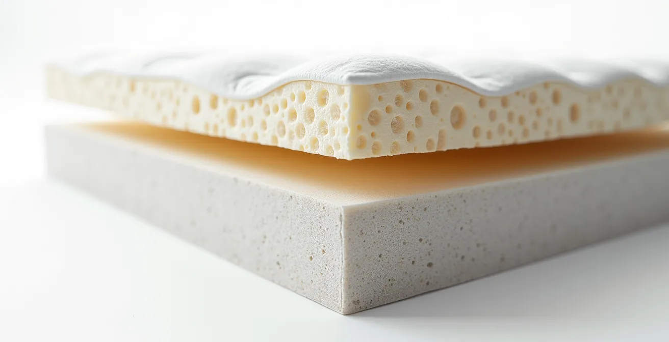 Vue en coupe de différentes technologies de matelas montrant les structures internes