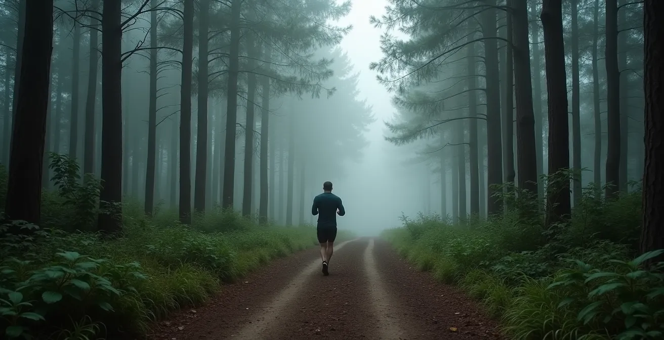 Coureur en forêt pratiquant l'endurance fondamentale dans un environnement naturel