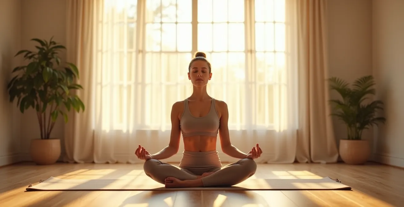 Femme pratiquant la méditation dans un espace apaisant pour gérer le stress de la FIV