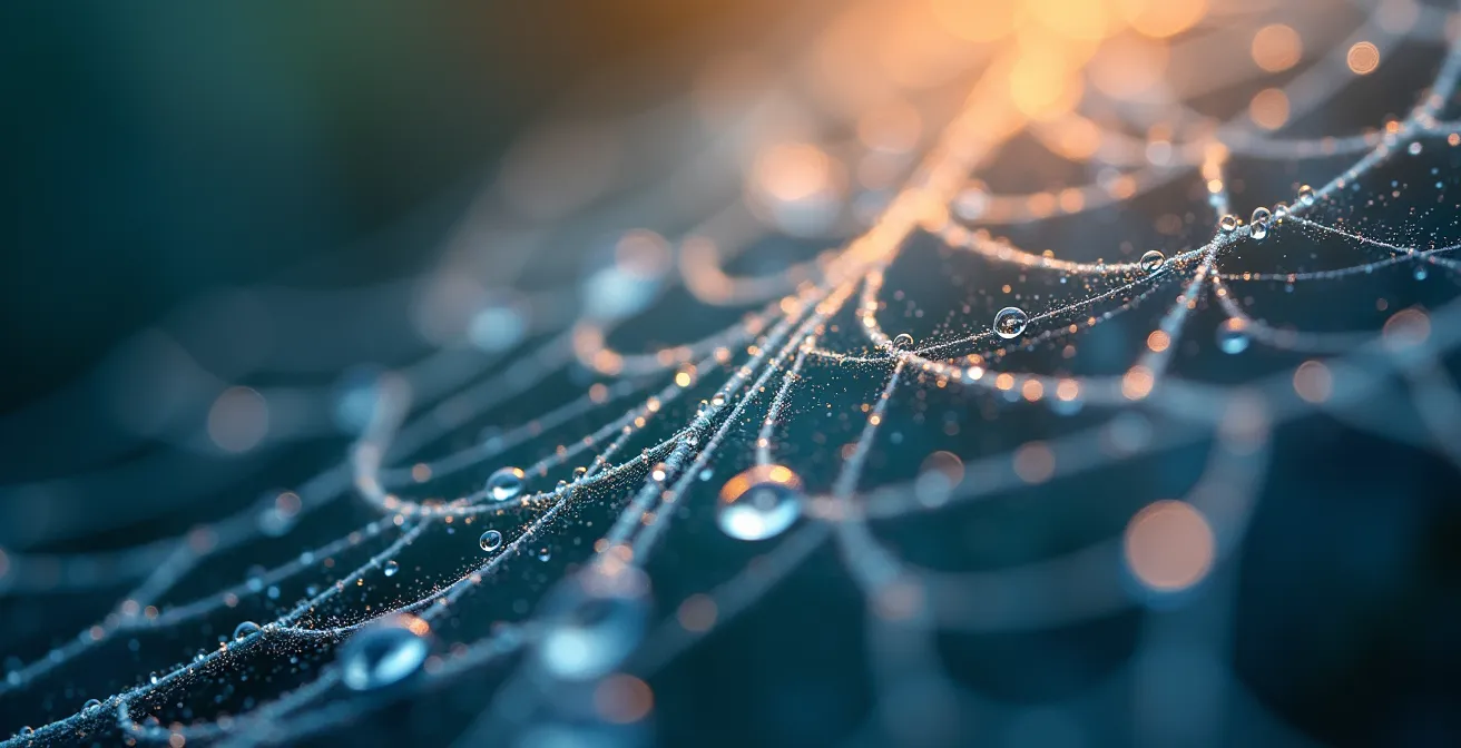 Vue macro des fibres fasciales représentant les canaux énergétiques du corps