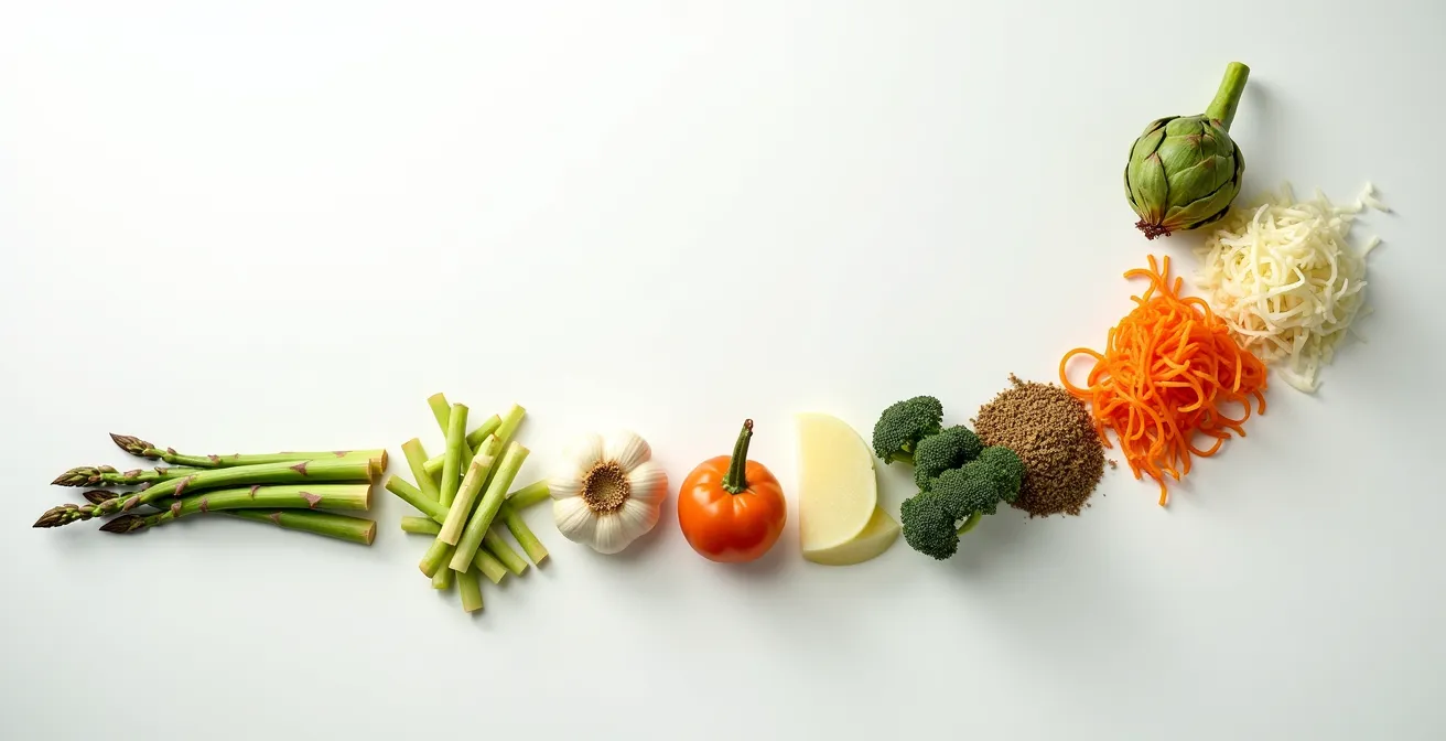 Parcours d'une fibre prébiotique à travers le système digestif jusqu'au côlon